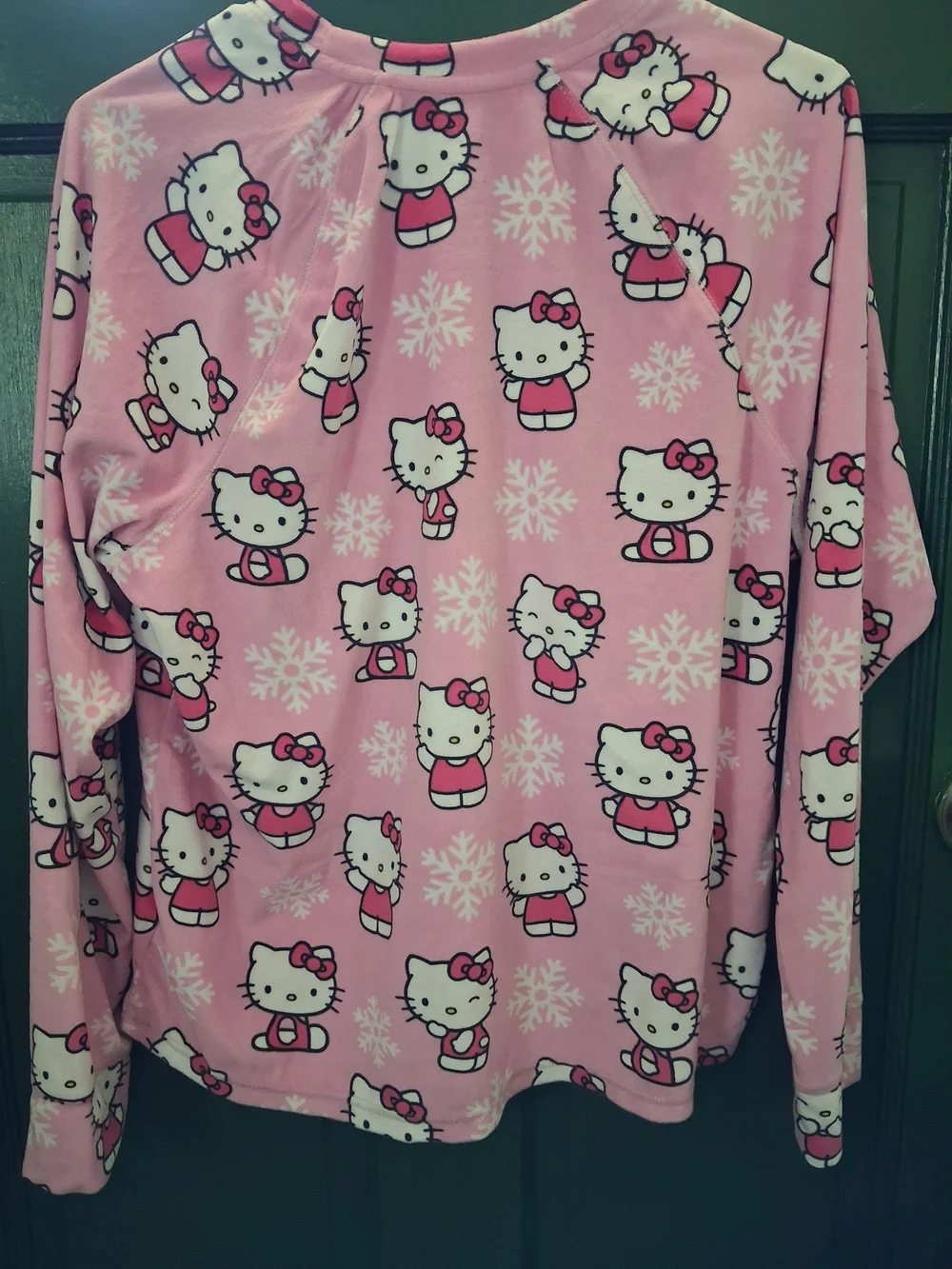 Hello Kitty Pink Long-Sleeve Kids Pajama Top with Snowflake Print